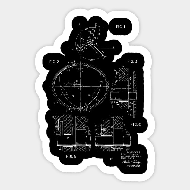 Rotary Pistol Engine Vintage Patent Hand Drawing Sticker by TheYoungDesigns